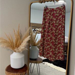 Floral Red and Green Midi Skirt